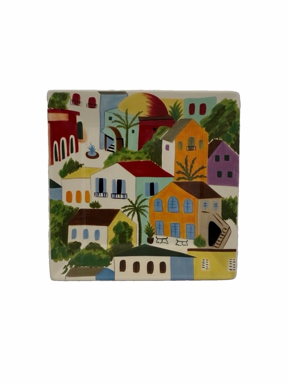 Pier 1 "Villa del Sol" Square Salad Plate 8.5" Hand-painted Earthenware